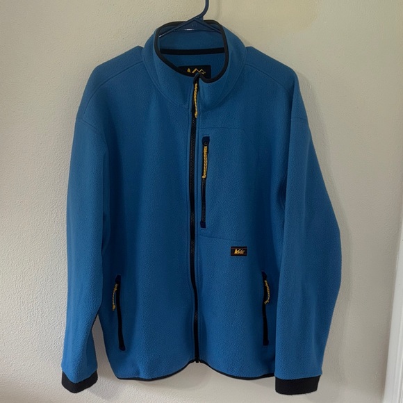 REI Blue Fleece Zip up Jacket with Yellow Accents - Picture 2 of 10